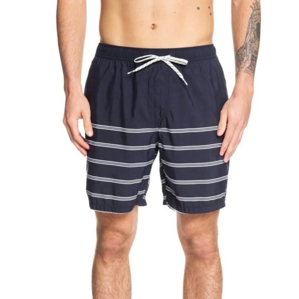 Quiksilver Waterman Lighthouse Volleys Navy Blue Striped Swim Shorts Mens Sz XXL